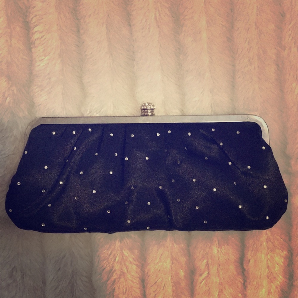 Clutch black jewels hand purse silk small bag